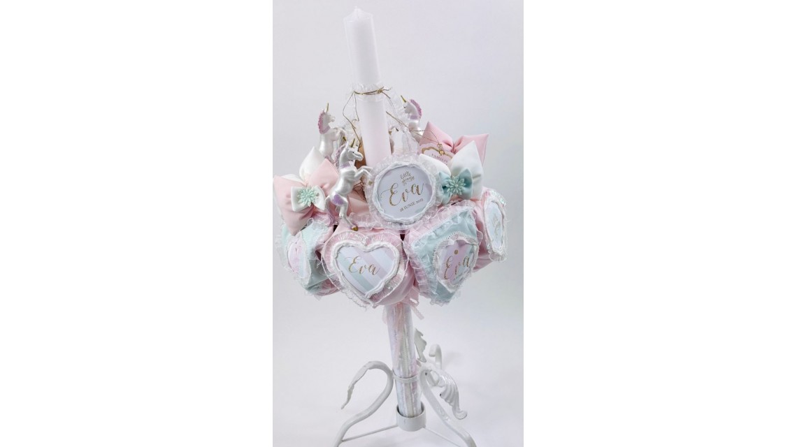 Lumanare botez cu unicorni Pink & Mint 7